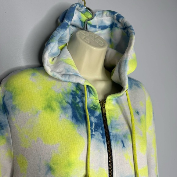 Aviator Nation Tie Dye Zip Hoodie Neon Yellow Blue Cotton Women's Small - Picture 5 of 9
